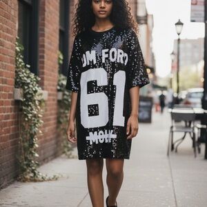 Women’s Black Sequin Mini Shirt Dress Graphic 61 Party Club Size M